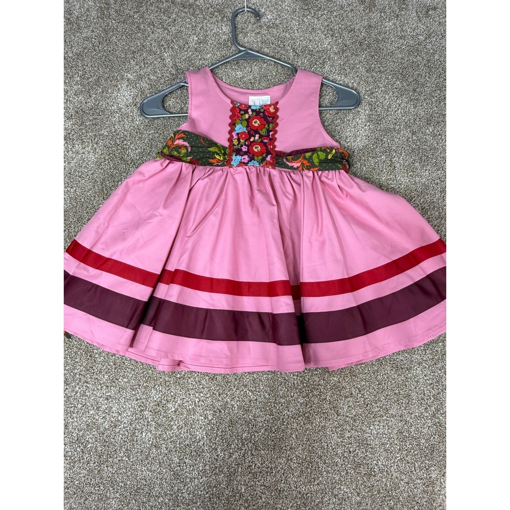 Matilda Jane‎ Paint by Numbers Pink Floral Striped Dress Kids Size 4 Whimsy Boho